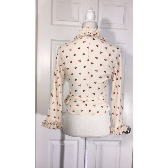 Rouje Paris Frou Frou Wrap Top Cherry Print Ruffle 36 XS/S - Picture 5 of 11